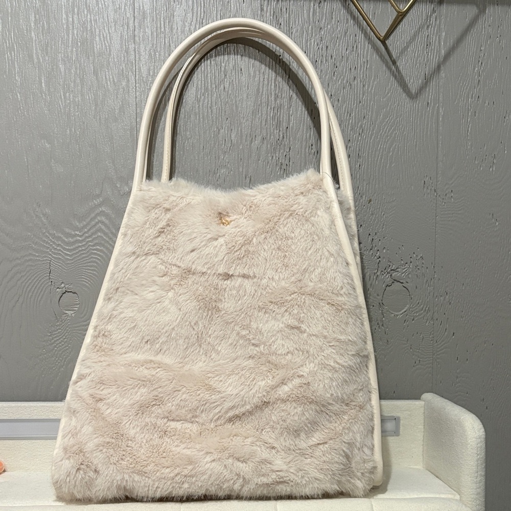 Cream Faux Fur Tote Bag